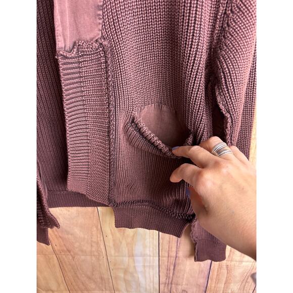 Free People We the Free Knit Cardigan Sweater with Pockets Brown Size S New - Picture 3 of 8